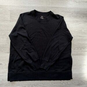 Aerie GOOD VIBES OS Sweatshirt Black Fleece Lined Side Slit Women's Large EUC